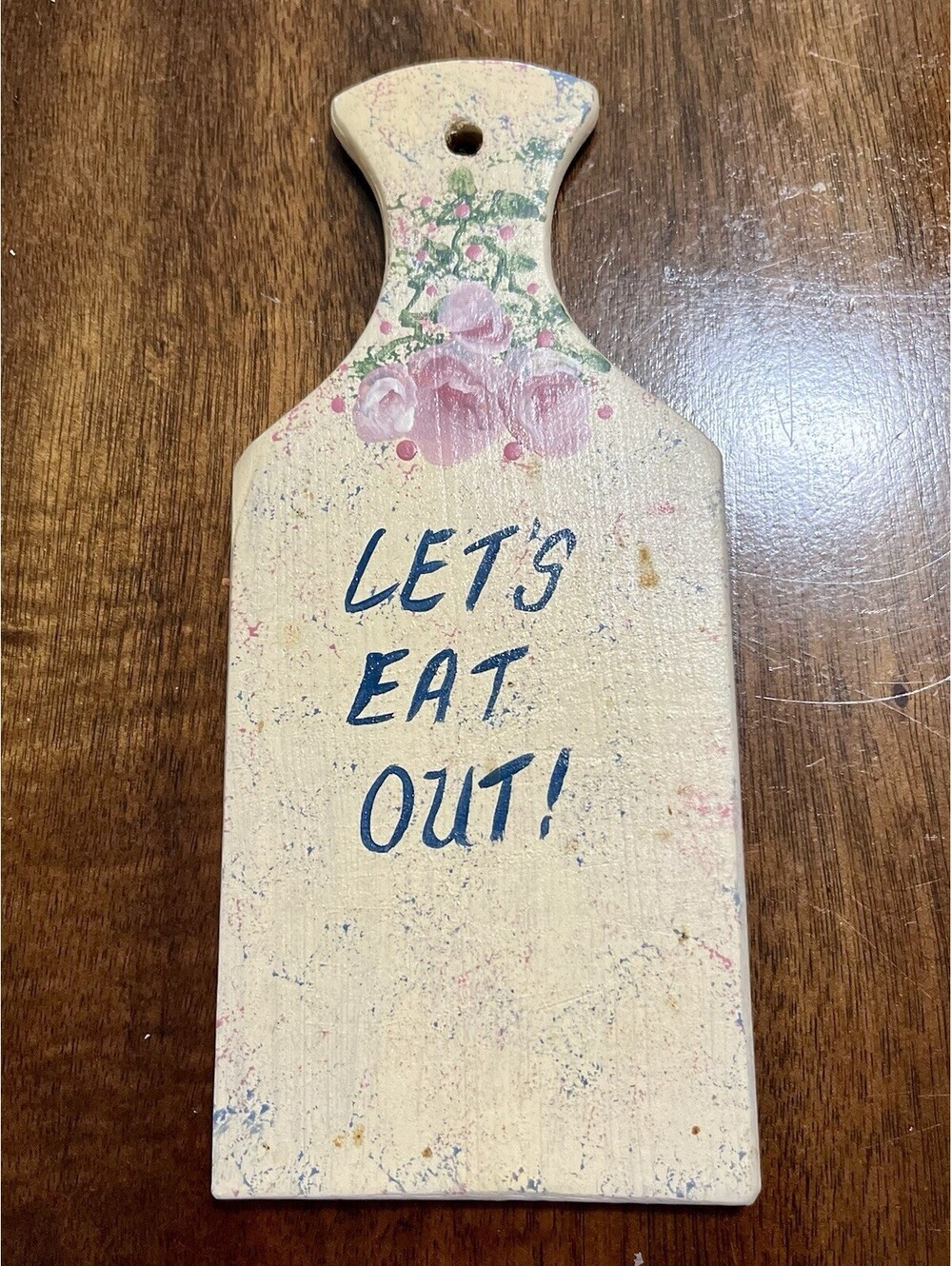 Mini Vintage Hand-Painted "Let's Eat Out!" Wooden Cutting Board Sign
